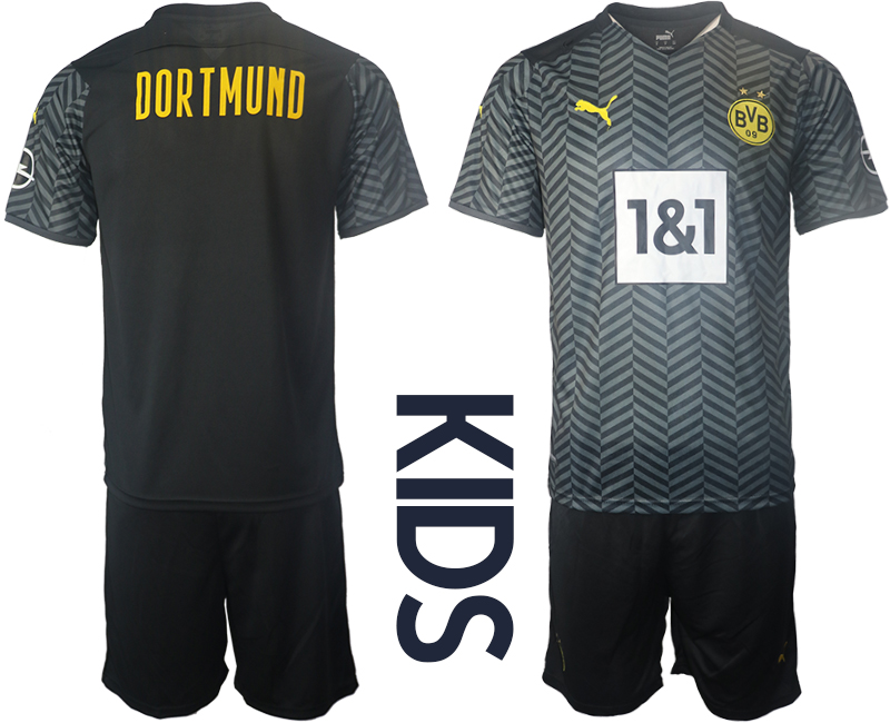 Cheap Youth 2021-2022 Club Borussia Dortmund away black blank Soccer Jersey